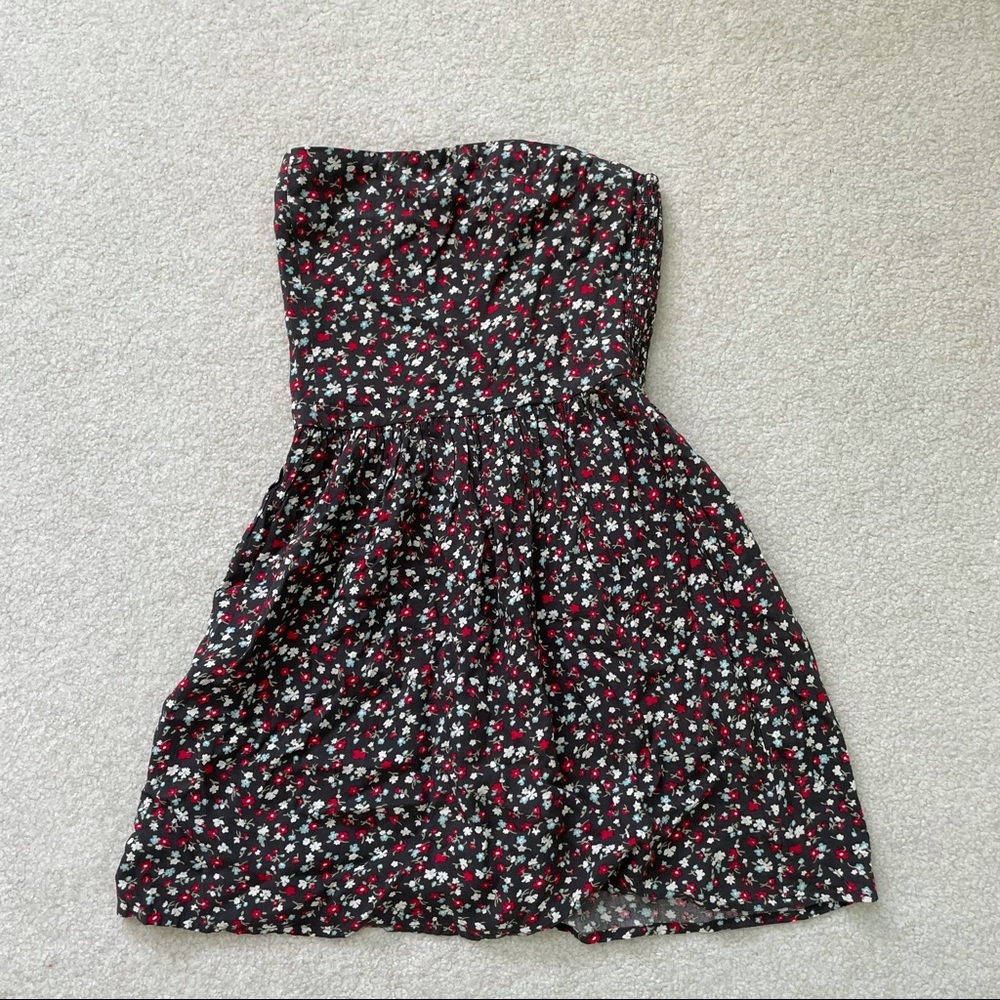 brown floral strapless dress from hollister